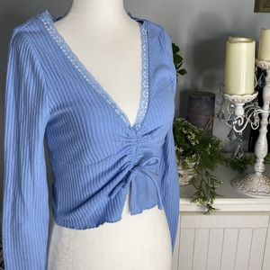 PacSun Cropped Blue Tie front Long Sleeve S